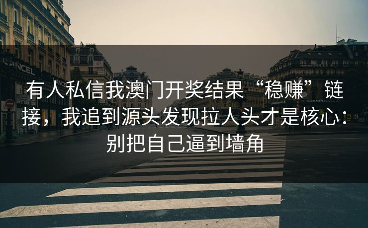 有人私信我澳门开奖结果“稳赚”链接，我追到源头发现拉人头才是核心：别把自己逼到墙角